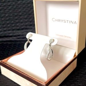 Chrystina, Genuine Crystal and Fine Silver Plated Elegant Dangle Drop Earrings